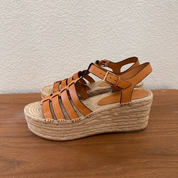 Tory Burch Shoes - Tory Burch Tan Leather Espadrille Wedge Sandals Platform Gladiator 9.5